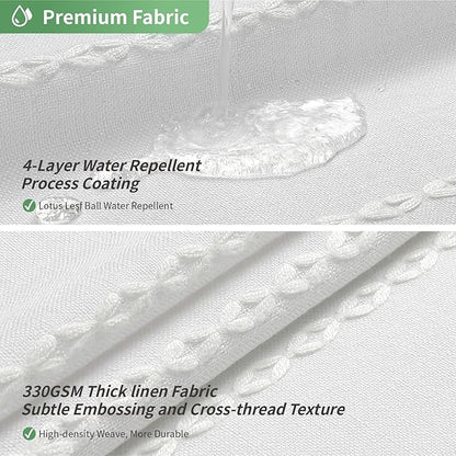 No Hook Extra Long Shower Curtain Set with Snap-in Liner,Linen Textured Thick Striped Fabric with Tassels,Boho Chic Modern Farmhouse Bathroom Curtain,Water-Repellent,White,71x86