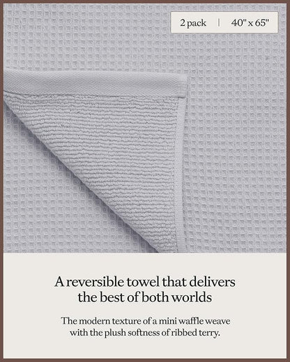 Cozy Earth Waffle Bath Sheets - 60% Cotton 40% Viscose from Bamboo Bath Sheets 40 x 65 Inches - Soft & Absorbent Terry, Reversible Mini Textured Waffle & Weave Pattern - 2 Pack