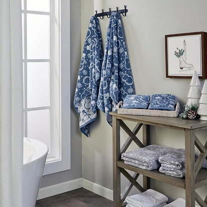 SKL Home Winter/Christmas Top Hat Snowmen Hand Towel 2pc Set for Bath/Kitchen/Bar & Gift, Blue