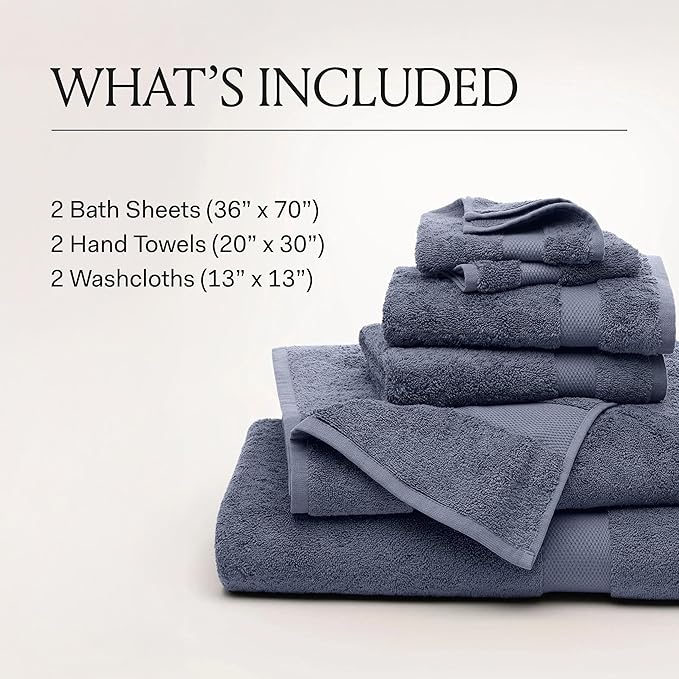 BOLL & BRANCH Plush Bath Sheet Set - Shore - 6 Piece - Includes 2 Oversized Bath Sheets, 2 Hand Towels & 2 Washcloths - 100% Organic Cotton - Ultra Soft & Luxurious - Quick Absorbing