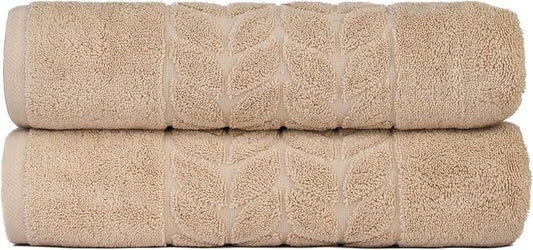 BAGNO MILANO Organic Turkish Cotton Bath Towels, Luxury Jacquard Collection, Certified Organic Highly Absorbent, Soft-Plush Towel Set (Latte, 2 Pcs Bath Towel Set)