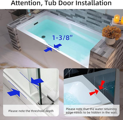 WOODBRIDGE 54" Acrylic Rectangular Alcove Soaking Bathtub in White with Left Drain, Matte Black pop-UP Drain Included BA5430L