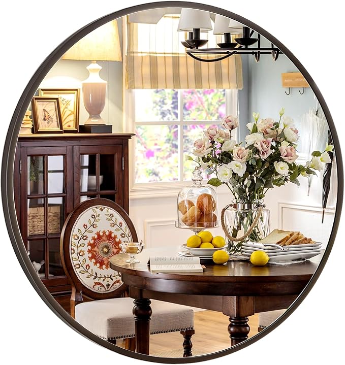 36 Inch Round Mirror - Circle Mirrors for Bathroom, Entryway and Living Room Wall Decor, Modern Hanging Vanity Mirror, Matte Black Circle Decorative Wall Mirror