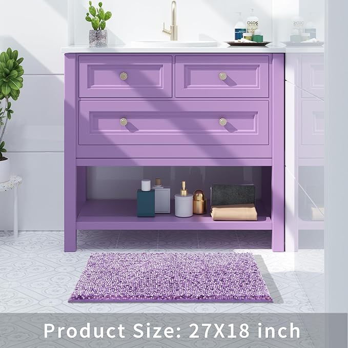 Yimobra Chenille Bathroom Rugs, 28x17.5, Extra Soft Bath Mats for Bathroom Non Slip, Fluffy Plush Luxury Shower Mat Outside, Water Absorbent, Machine Washable, Purple & Lavender
