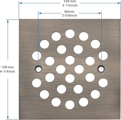 Square 4-1/4 Inch Screw-in Shower Drain Cover Replacement Square Floor Drainer Grate,Brushed Nickel,Brushed Gold,Oil Rubbed Bronze,Chrome (Antique Brass)