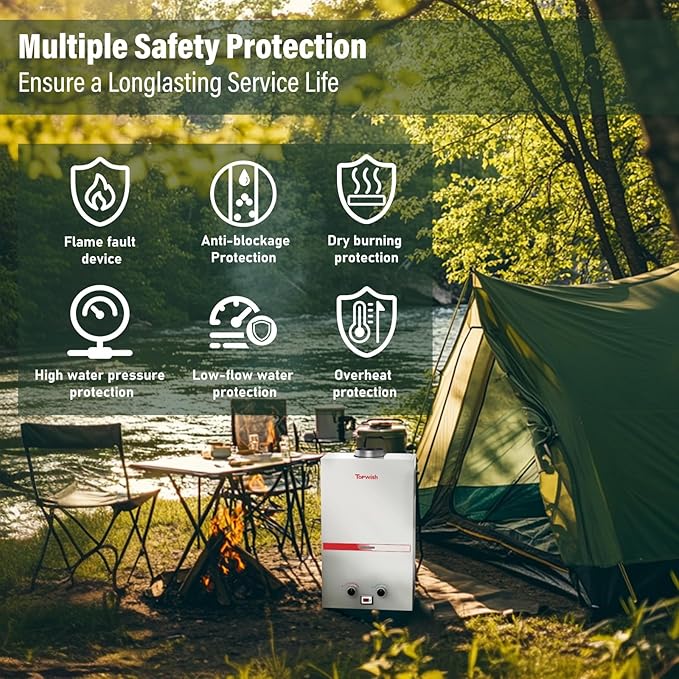 Tankless Water Heater 10L, 2.6GPM Portable Propane Camping Water Heater with Digital Display Overheating Protection, 68,100 BTU Instant Gas Hot Water Warmer for Outdoors RV Shower Cabin