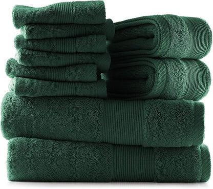 Hearth & Harbor Bath Towels for Bathroom - 100% Ring Spun Cotton Luxury Bathroom Towels - Ultra Soft & Highly Absorbent, Bath Towels Set of 10 - Hunter Green
