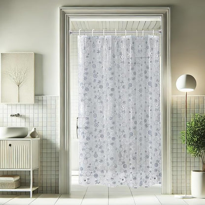 AooHome Plastic Small Shower Curtain Liner - EVA 3D Circle Pattern Design Bathroom Shower Curtain with Hooks, Bottom Magnets, 10G Heavy Duty, Water Repellent, Semi Transparent, 48x72 Inch