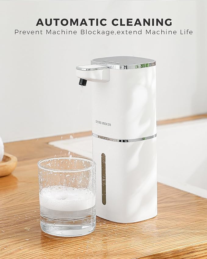 Automatic Liquid Soap Dispenser, 12.8oz Rechargeable, Adjustable Liquid Levels, IPX5 Waterproof, Touchless & Wall/Tabletop Use for Kitchen Bathroom, White