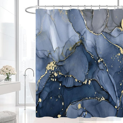 Long Shower Curtain 72 x 78 Inch, Tall Abstract Marble Shower Curtains for Bathroom Decor, Modern Luxury Art Decor Ink Texture Fabric Shower Curtain Set with Hooks, Navy Blue