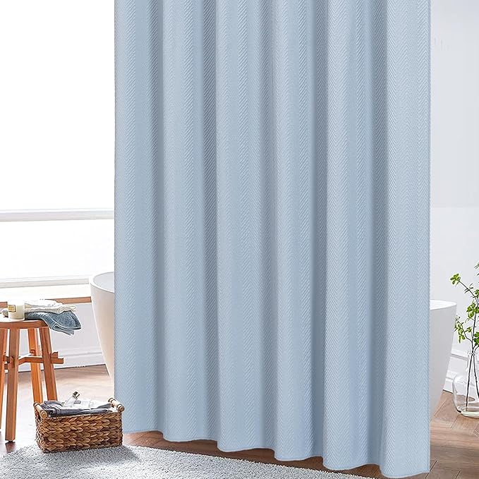 Gibelle Fog Blue Shower Curtain for Bathroom, 3D Embossed Textured Fabric Shower Curtain, Modern Farmhouse Chic Soft Cloth Shower Curtain Set with Hooks, 72x72
