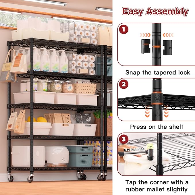 PrimeZone 3 Packs 36" W x 16" D x 79" H Wire Storage Shelves with Wheels, 5 Tier NSF Certified Heavy Duty Adjustable Kitchen Shelving Unit, Pantry Organizer Rack Rolling Metal Shelf for Garage Closet