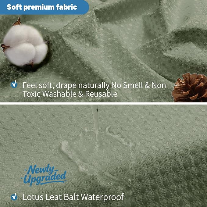 2-in-1 Waterproof Fabric Shower Curtain - No Separate Liner Needed, Hotel-Style Waffle Weave, Effortless Cleaning & Washable Bathroom Shower Curtain Set,72Wx78H,SageGreen