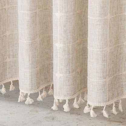 MitoVilla Boho Farmhouse Shower Curtain Set, Modern Boho Shower Curtains for Bathroom Decor, Tan Brown Polyester Linen Fabric Shower Curtain, Rustic Neutral Weave Cloth Shower Curtain, Taupe, 72 x 72