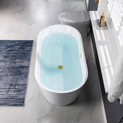 WOODBRIDGE 59" Freestanding White Acrylic Soaking Bathtub with Brushed Gold Drain and Overflow,BTA1514 -BG-Drain &O