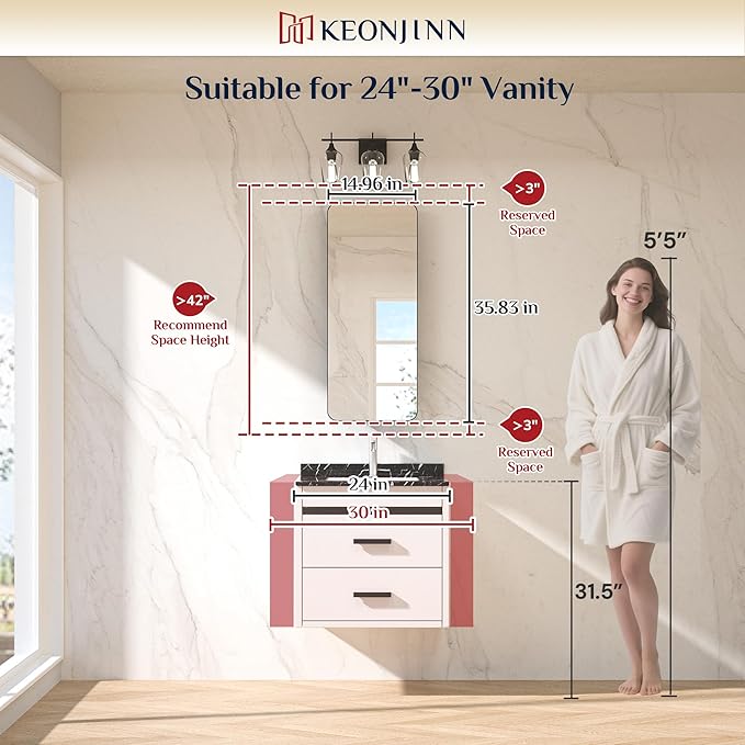 Keonjinn 15 x 36 Inch Black Slim Medicine Cabinets, Narrow Bathroom Medicine Cabinet with Mirror, Stainless Steel Framed, Adjustable Shelves, Recessed or Wall Mount, Soft Closing, Modern Farmhouse