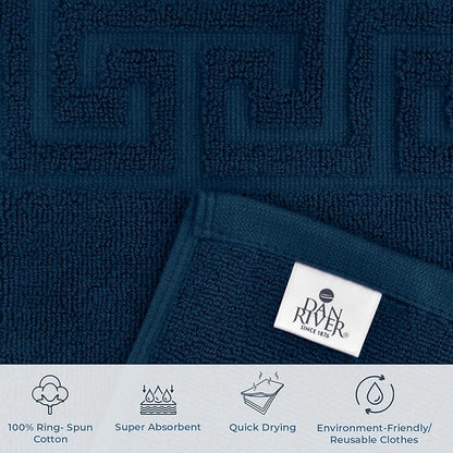 DAN RIVER Greek Cotton Bath Mats Set of 2 – Not a Bathroom Rug, Ultra Soft, Highly Absorbent & Machine Washable Bath Mat Towel for Bathroom Floor Mat – Durable, Quick-Dry, 21x34 Inches, Blue Opal