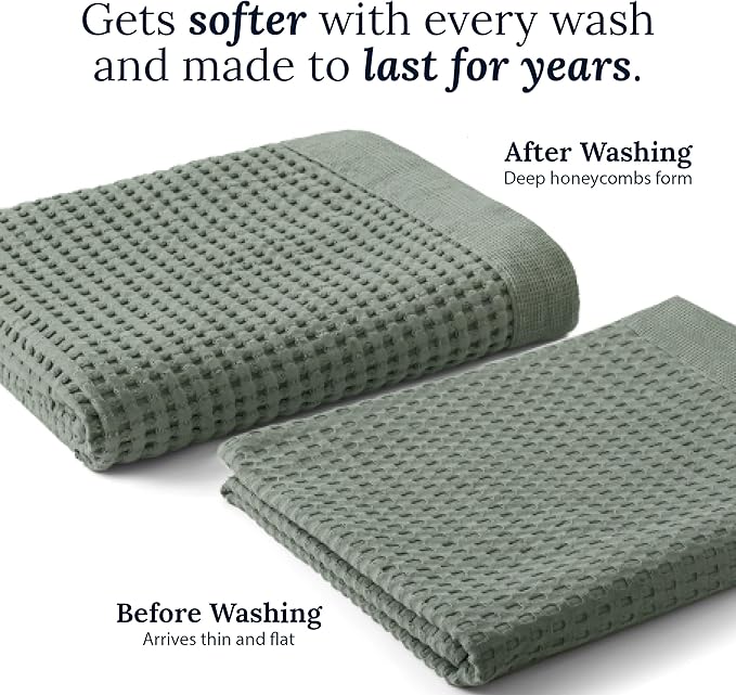 GILDEN TREE Waffle Towel Set Quick Dry Thin | 2 Bath Towels | 2 Hand Towels | 2 Washcloths, Modern Style (Midnight Blue)