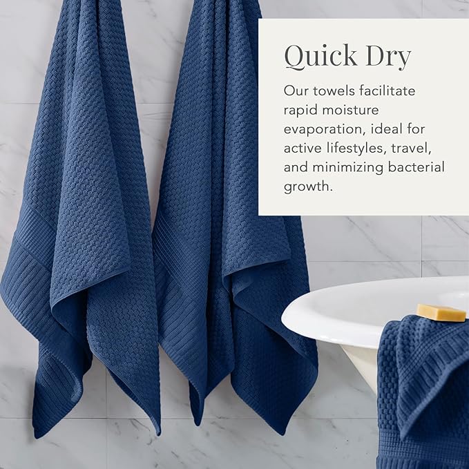 NY Loft 100% Cotton 4 Pack Bath Towel Set| Navy Bath Towels | Super Soft & Absorbent Quick-Dry Bath Towels 30" x 52" |Textured and Durable Cotton | Trinity Collection (4 Pack, Navy Blue)
