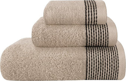 Belizzi Home Ultra Soft 3 Pack Cotton Towel Set, Contains a Bath Towel 28x55 inch, a Hand Towel 16x24 inch & a Wash Coth 12x12 inch, Ideal Everyday use, Compact & Lightweight -Tan