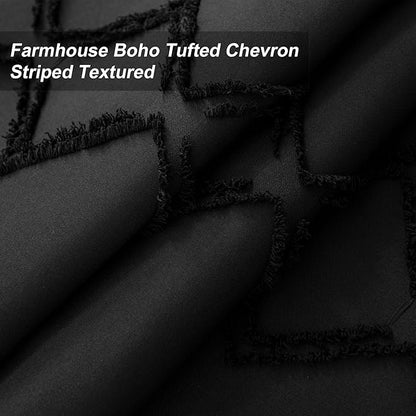 No Hooks Stall Shower Curtain with Snap in Liner- Water Repellent Tufted Chevron Striped Shower Curtains for Bath Tubs, Narrow Hotel Quality Bath Curtain Set, 36Wx74H, Black