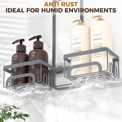 REINHARDT Adjustable Shower Caddy Hanging Split Shower Caddy for Handheld Showerheads, Rustproof Shower Organizer with Hooks for Razors Over the Head Caddy with Soap Holder Bathroom Accessories, Grey
