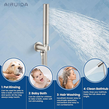 Airuida Shower Fixtures 2 Functions Shower Faucet Set Wall Mounted for Bathroom High Pressure Brass Handheld Shower with Rough-in Valve Round Rainfall 8 Inch Shower Head Brushed Nickel