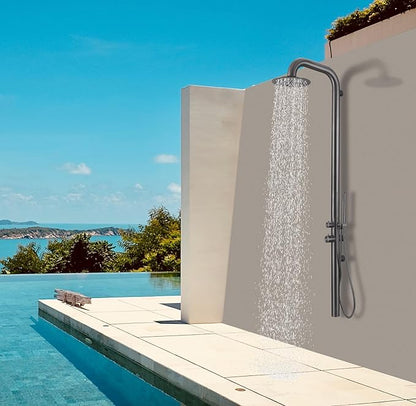 HEATGENE Outdoor Shower with Body Jets and Handheld, Wall-Mounted Shower Head for Outside/Poolside/Patio Drench Shower - Grey