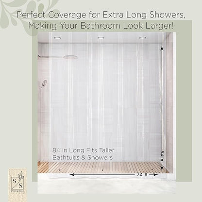 Stitch & Stone Shower Curtain Liner, Premium Medium Weight Durable Waterproof 6g PEVA for Bathroom with Weighted Magnets, Extra Long 72" x 84", Clear 1 Pack