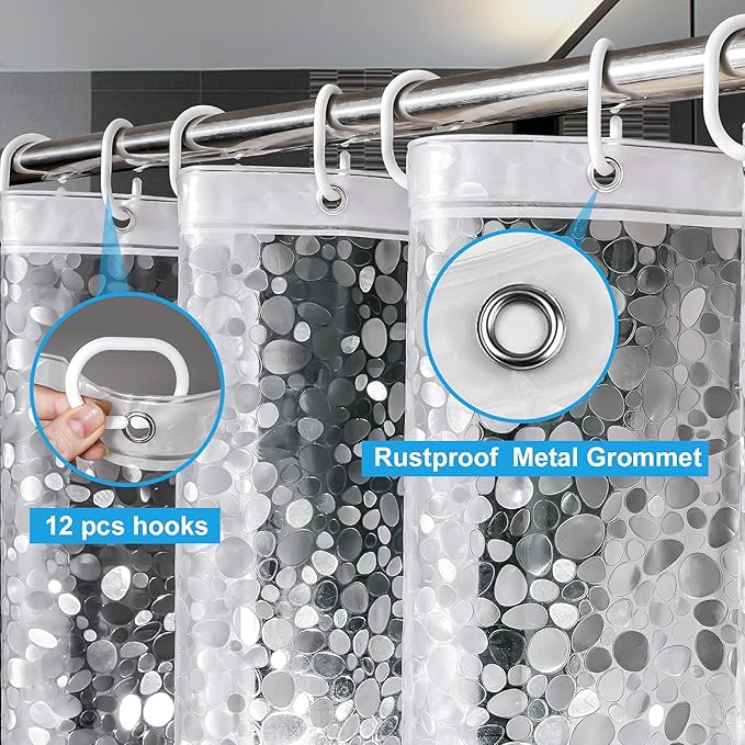 UFRIDAY Stall Shower Curtain Liner 36x72 Inch,EVA Plastic Waterproof Shower Curtain with 2 Magnets,Heavy Duty,Semi Transparent, 3D Cobblestone Bathroom Liner