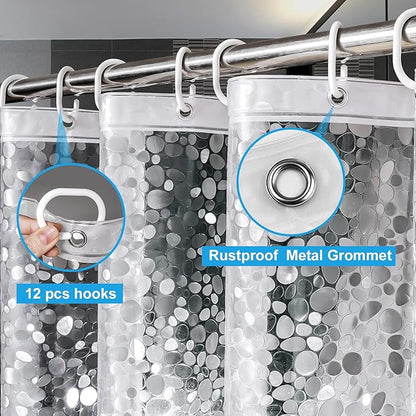 UFRIDAY Clear Shower Curtain 48 x 72 inches,3D Cobblestone Stall Shower Curtain Liner for Bathroom Water Repellent EVA Plastic Shower Liners with 2 Big Heavy Magnets