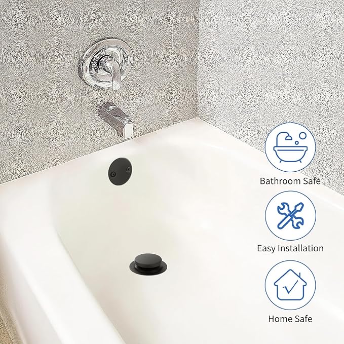 Matte Black Bathtub Drain Tip-Toe Tub Trim Set with Two-Hole Overflow Faceplate Bathroom Tub Drains Replacement Conversion Tub Drain Kit Assembly with Universal Fine & Coarse Thread
