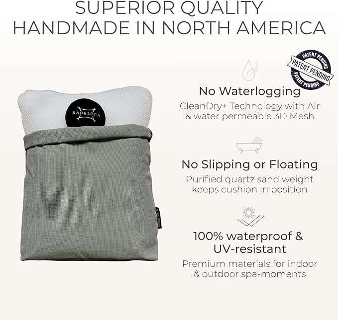 BADESOFA® Luxury Bath Pillow Set 2-Piece – Large Back Pillow & Foot Pillow for Tub – Spa-Grade Comfort for Head, Neck, Back & Feet – Quick Drying Bathtub Cushion Set in Beige