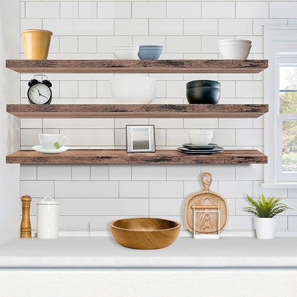 Sorbus Floating Shelves for Wall - 55 Inch Extra-Long Bathroom Shelves, Wall Decor for Bedroom, Kitchen, Living Room, Book Storage - Mounted Floating Shelf with Hidden Brackets (Mahogany, 3 Pack)