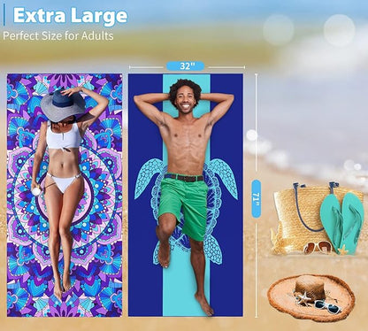 4 Pack Microfiber Thin Lightweight Beach Towel Oversized 71x32 Extra Large Sand Free Towels for Travel Swim Pool Yoga Gym Camping for Adults Women Men Beach Essentials Accessories Vacation Gift