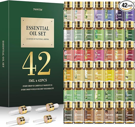 Essential Oil Set, Premium Essential Oils Gift Set for Diffuser, DIY Candle and Soap Making, 42x5 ML (0.17oz)