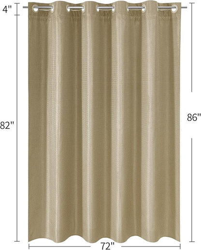 MitoVilla No Hooks Needed Extra Long Shower Curtain Liner Set, Beige 86 inch XL Heavyweight Waffle Fabric Cloth Shower Curtains Set with Snap-in Liner for Modern Luxury Hotel & Spa Bathroom Decor
