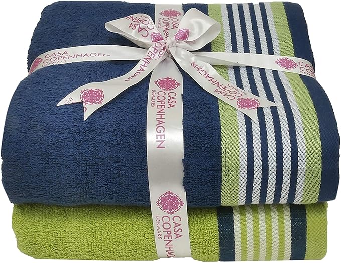 CASA COPENHAGEN He & She 2 Pieces Large Bath Sheet Set- Violet Indigo + Teal Green, 550 GSM, Designed in Denmark Made of Soft Egyptian Cotton for Bathroom, Kitchen & Shower