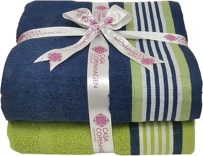 CASA COPENHAGEN He & She 2 Pieces Large Bath Sheet Set- Violet Indigo + Teal Green, 550 GSM, Designed in Denmark Made of Soft Egyptian Cotton for Bathroom, Kitchen & Shower