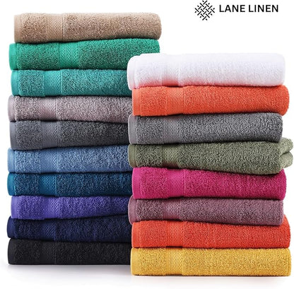 LANE LINEN 100% Cotton Bath Towel Set - Sustainably Produced, 18PCs Towels for Bathroom - 6 Hand, 8 Washcloths, 4 Shower Towels - Machine Washable, Quick Drying, Highly Absorbent - Cool Grey