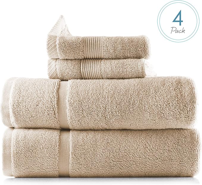 Hearth & Harbor Bath Mat Towels - 100% Ring Spun Cotton Luxury Bath Mat Floor Towels - Ultra Soft & Highly Absorbent Bath Towels Set of 4 - Cream