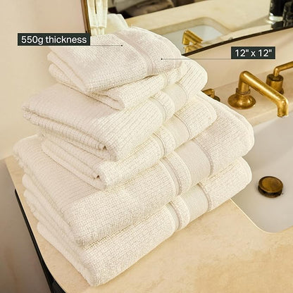 Preston Lane Douro Washcloth Set – 2 Pack Luxury Cotton Towels, Ultra Soft & Absorbent, Quick-Dry Spa-Quality Bathroom Towels, Made in Portugal, Alabaster