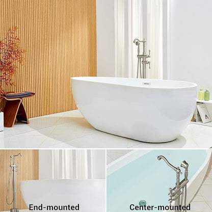 Freestanding Tub Faucet Sets, JetsBath Floor Mount BathTub Filler with 360° Swivel Spout & Handheld Sprayer, Brushed Nickel Floor Mount Bathtub Faucet Single Handle with Supply Hose