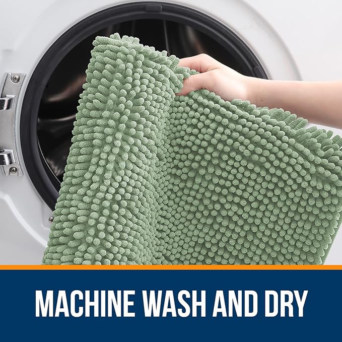 OLANLY Bathroom Rugs 24x16, Extra Soft Absorbent Chenille Bath Rugs, Rubber Backing Quick Dry, Machine Washable Bath Mats for Bathroom Floor, Tub and Shower, Home Decor Accessories, Sage Green
