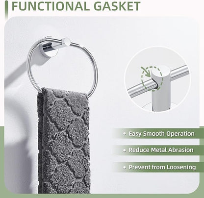 Angle Simple Towel Ring, Stainless Steel Swivel Hand Towel Holder Rack Hanger for Bathroom Kitchen Wall, Chrome