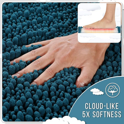 Yimobra Bathroom Rugs Non Slip Washable 32x20 Inch - Ultra Soft Absorbent Chenille Bath Mat, Quick Dry Shaggy Floor Carpet for Tub Shower, Peacock Blue Home Decor Accessories