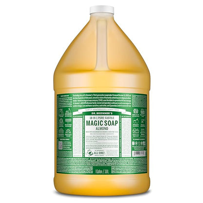 Dr. Bronner's Pure-Castile Magic Soap Liquid (Almond, 1 Gallon) - Made with Regenerative Organic Certified Oils, 18-in-1 Uses: Face, Body, Hair, Laundry, Pets and Dishes, Concentrated, Vegan, Non-GMO