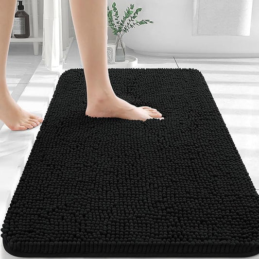 OLANLY Bathroom Rugs 35x24, Extra Soft Absorbent Chenille Bath Rugs, Rubber Backing Quick Dry, Machine Washable Bath Mats for Bathroom Floor, Tub and Shower, Home Decor Accessories, Black