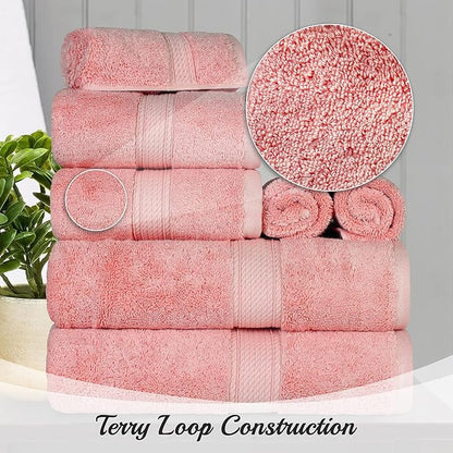 BLUENILEMILLS Madison Egyptian Cotton Towels, Towel Set for Bathroom, Shower, Hotel, Plush, 800 GSM, Highly Absorbent and Ultra-Soft Towels, Bath Essentials, 8 Piece Assorted Towel Set, Tea Rose