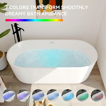 FerdY Shangri-La 67 Inch Freestanding Whirlpool Bathtub, Oval with 8 Water SPA Jets Morden White Stand Alone Jetted Tub, Luxury Acrylic Free Stand Deep Soaking Bath Tub